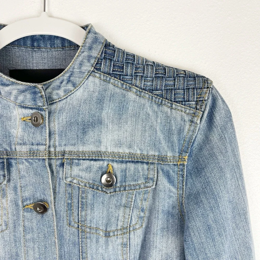 Womens Denim Jean Jacket M Braided Detail Boho Chic Y2K Revival Indie Sleaze - Picture 5 of 11